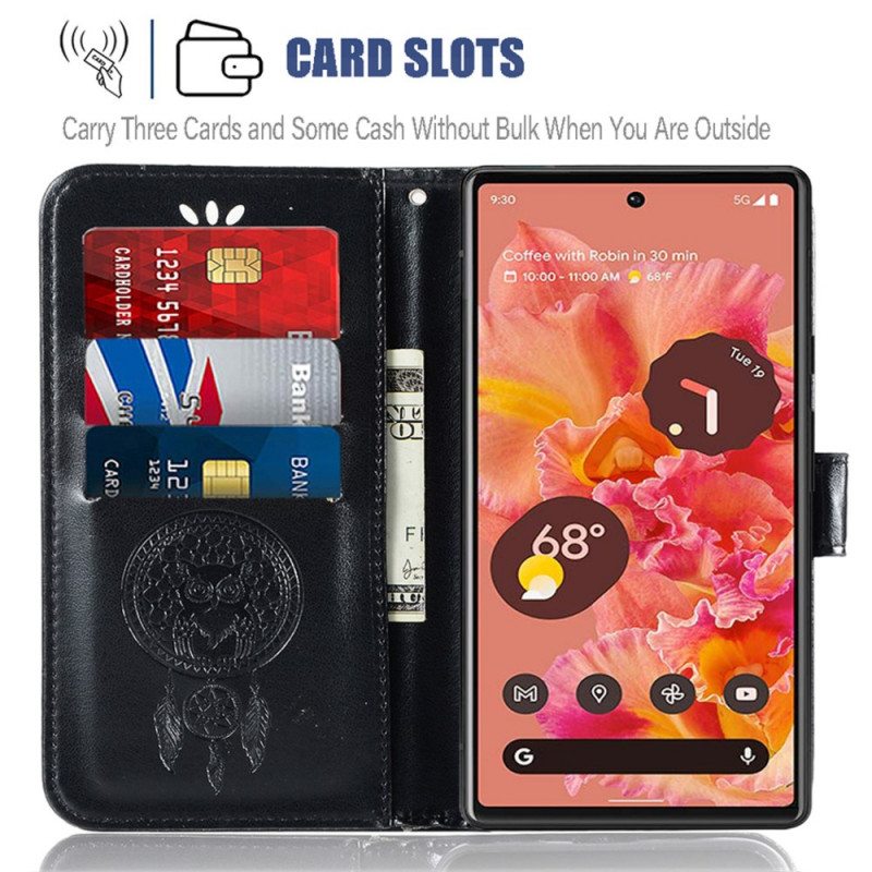 Nahkakotelo Google Pixel 6 Nahkaefekti Dreamcatcher Owl