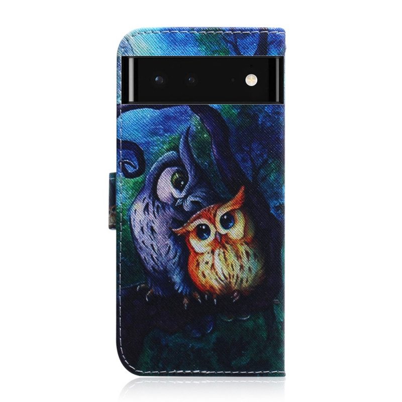 Nahkakotelo Google Pixel 6 Pöllöjen Maalaus