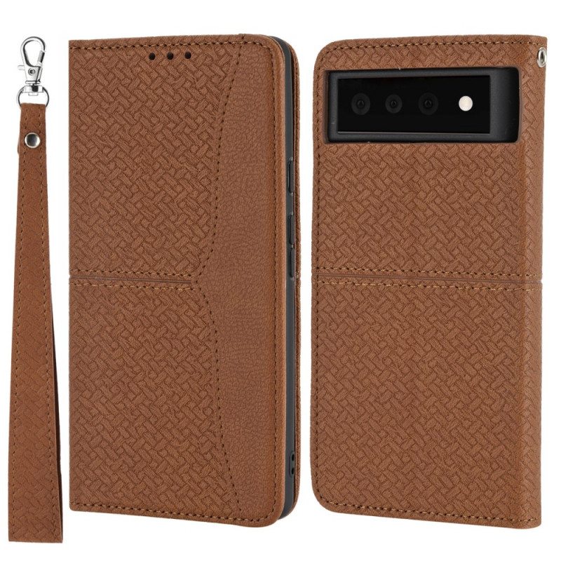 Nahkakotelo Google Pixel 6 Suojaketju Kuori Strappy Woven Leather Style
