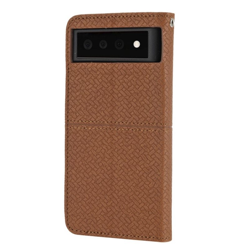Nahkakotelo Google Pixel 6 Suojaketju Kuori Strappy Woven Leather Style