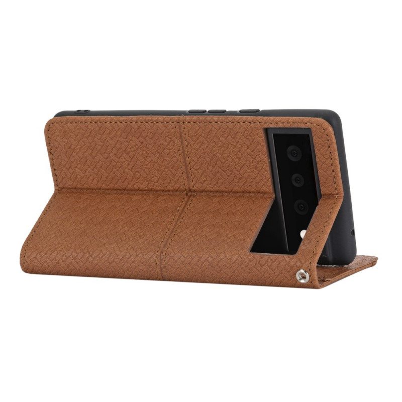 Nahkakotelo Google Pixel 6 Suojaketju Kuori Strappy Woven Leather Style