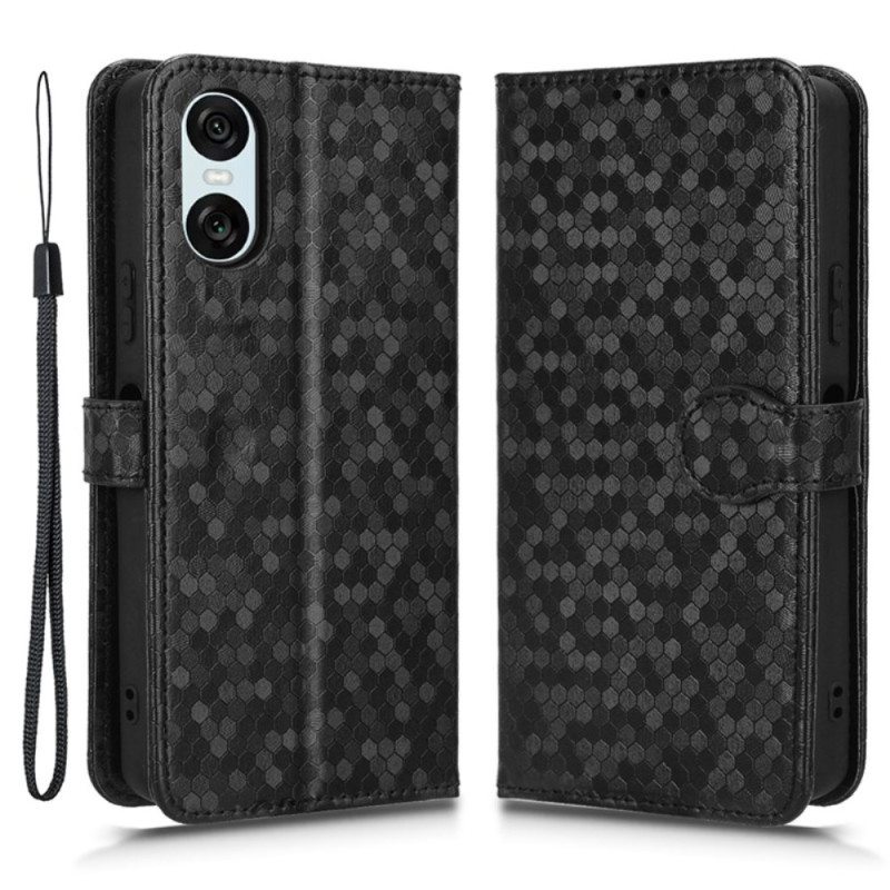 Nahkakotelo Sony Xperia 10 Vi Kiiltävät Pisteet Hihnalla