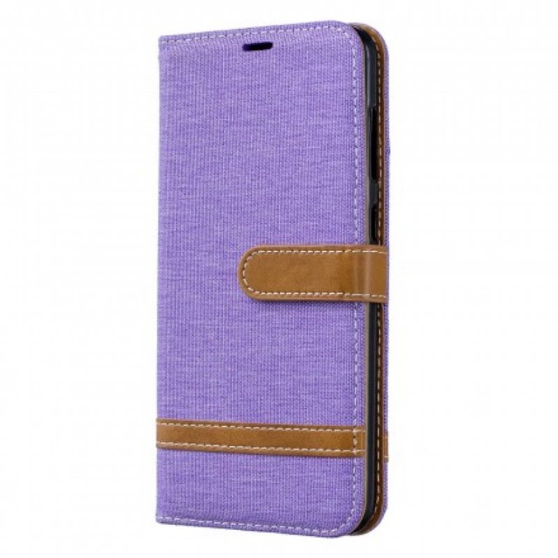 Flip Case Samsung Galaxy A70 Suojaketju Kuori Kangas- Ja Nahkaefektihihna