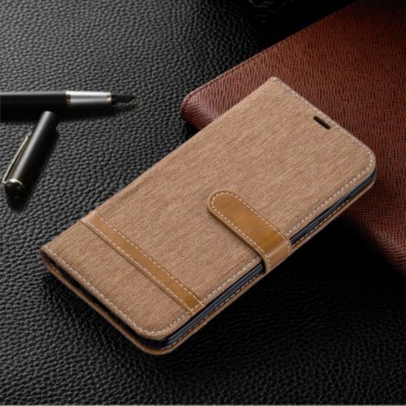 Flip Case Samsung Galaxy A70 Suojaketju Kuori Kangas- Ja Nahkaefektihihna