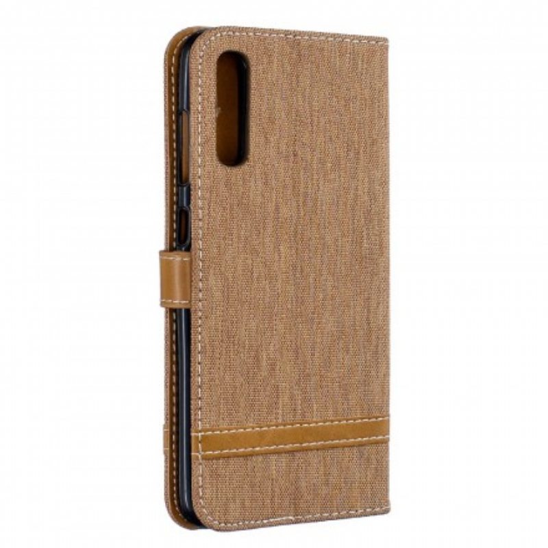 Flip Case Samsung Galaxy A70 Suojaketju Kuori Kangas- Ja Nahkaefektihihna