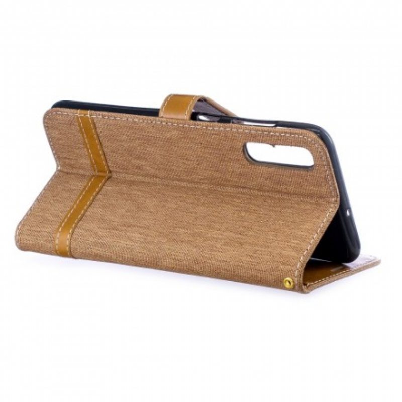 Flip Case Samsung Galaxy A70 Suojaketju Kuori Kangas- Ja Nahkaefektihihna