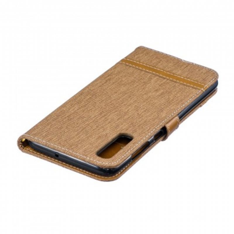 Flip Case Samsung Galaxy A70 Suojaketju Kuori Kangas- Ja Nahkaefektihihna
