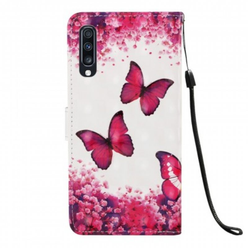 Nahkakotelo Samsung Galaxy A70 Punaiset Perhoset
