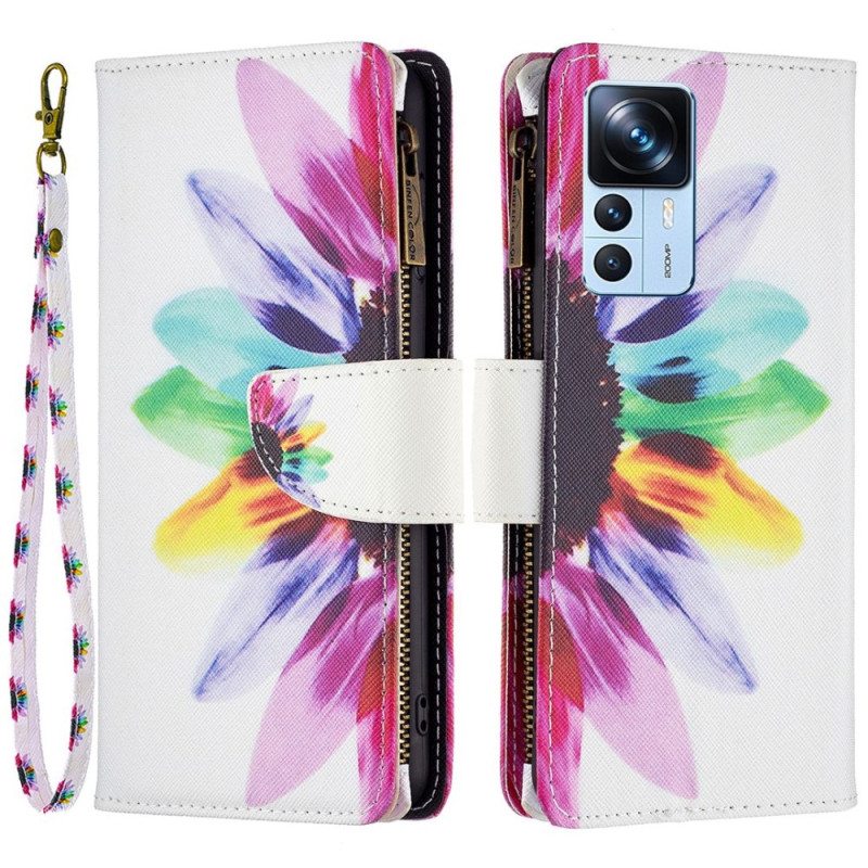 Nahkakotelo Xiaomi 12T / 12T Pro Kukkavetoketjullinen Tasku