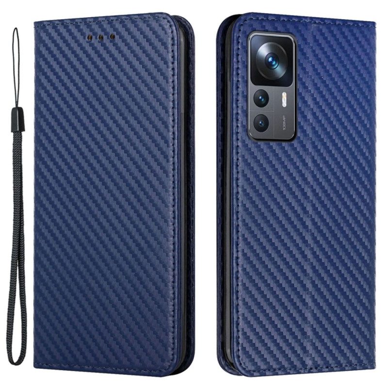 Puhelinkuoret Xiaomi 12T / 12T Pro Kotelot Flip Hiilikuitu Kaulanauhalla