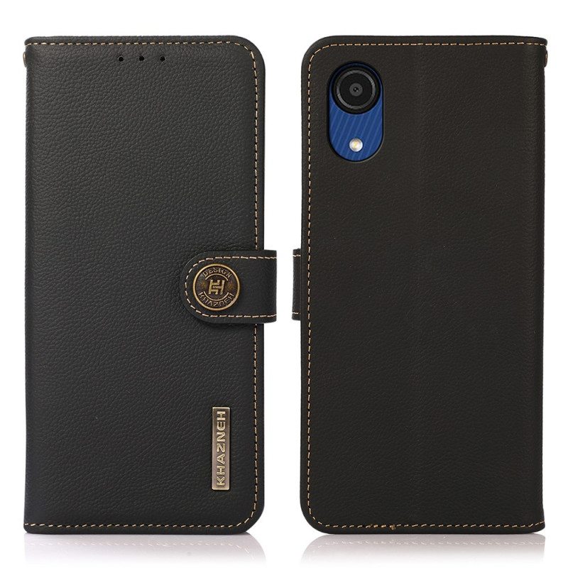 Nahkakotelo Samsung Galaxy A03 Core Keinonahka Khazneh Rfid