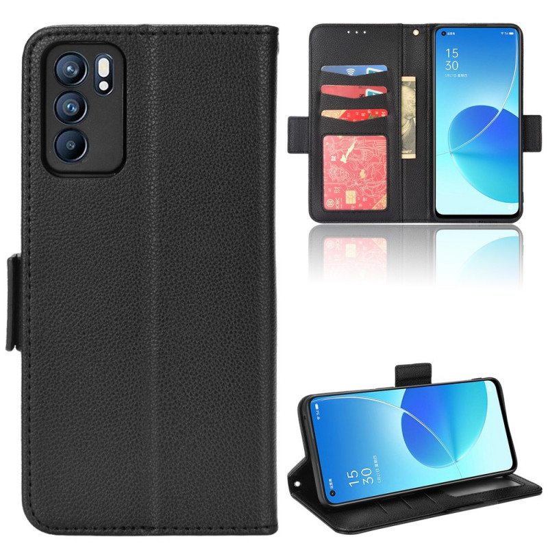 Kotelot Oppo Reno 6 5G Flap Double Uusia Värejä