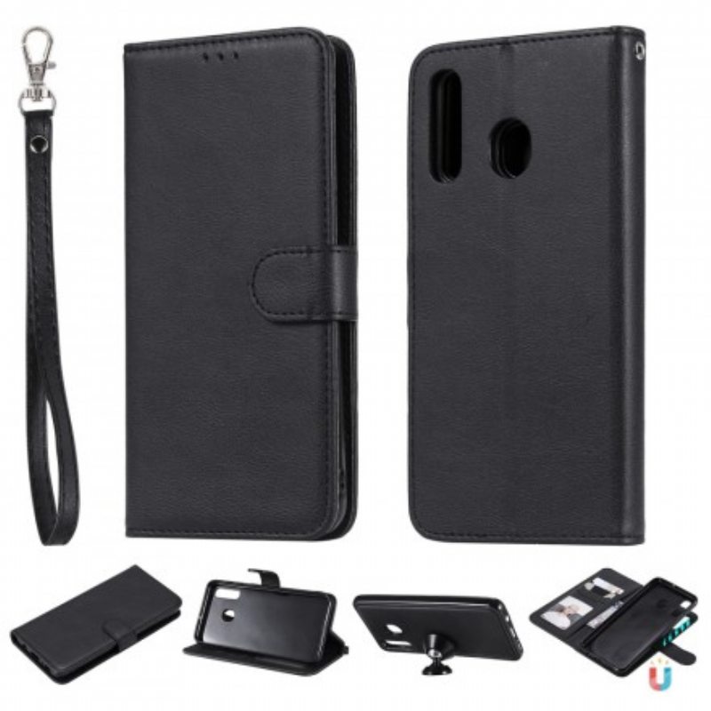 Flip Case Samsung Galaxy A50 Suojaketju Kuori Strappy Leather Effect