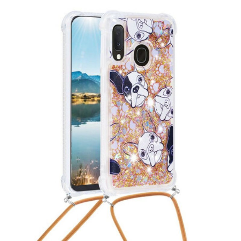 Case Samsung Galaxy A20e Kiristysnyörillä Paljetti Kiristysnyöri Koirat