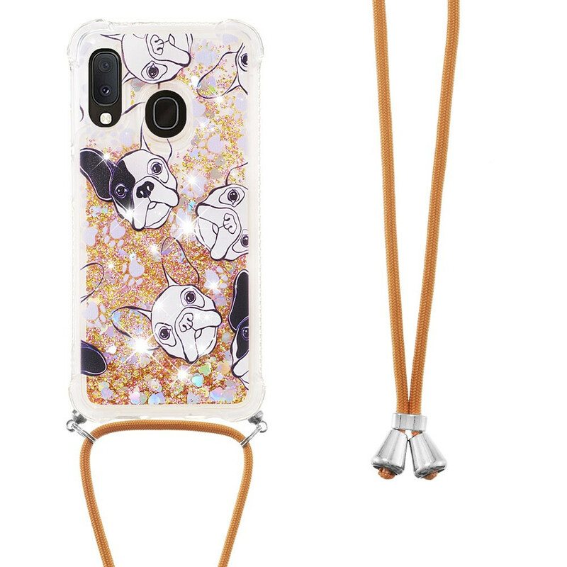 Case Samsung Galaxy A20e Kiristysnyörillä Paljetti Kiristysnyöri Koirat