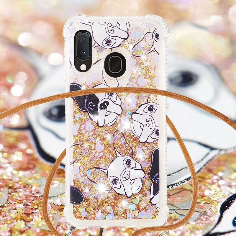 Case Samsung Galaxy A20e Kiristysnyörillä Paljetti Kiristysnyöri Koirat