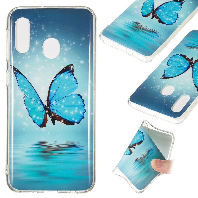 Kuori Samsung Galaxy A20e Fluoresoiva Sininen Perhonen