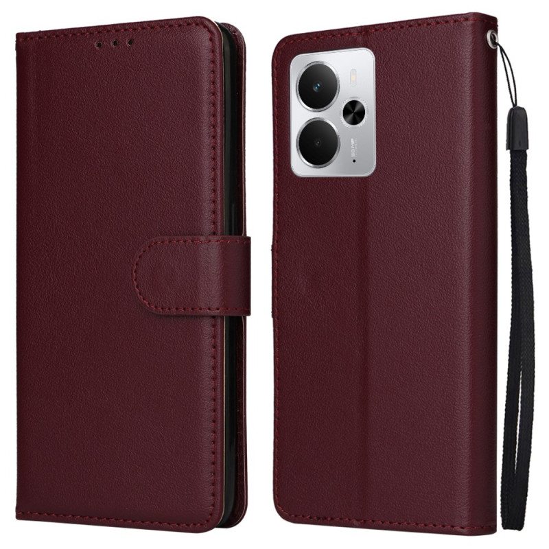 Nahkakotelo Realme 14t 5g Yksivärinen Hihna