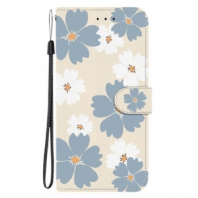 Kotelot Poco C85 Harmaat Ja Valkoiset Kukat