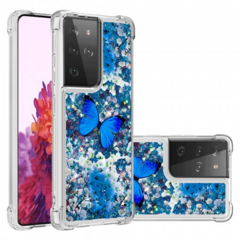 Case Samsung Galaxy S21 Ultra 5G Glitter Blue Perhoset