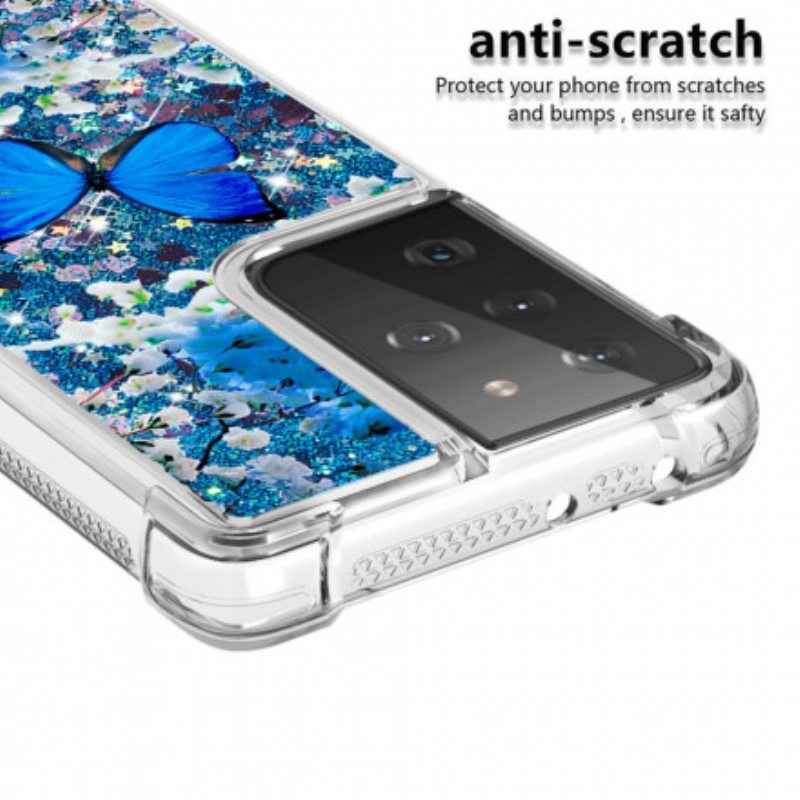 Case Samsung Galaxy S21 Ultra 5G Glitter Blue Perhoset