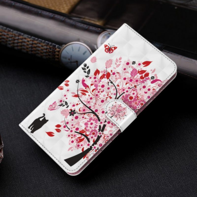 Flip Case Samsung Galaxy S21 Ultra 5G Vaaleanpunainen Puu