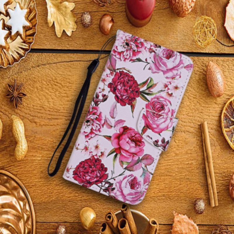 Kotelot Samsung Galaxy S21 Ultra 5G Mestarilliset Kukat Hihnalla