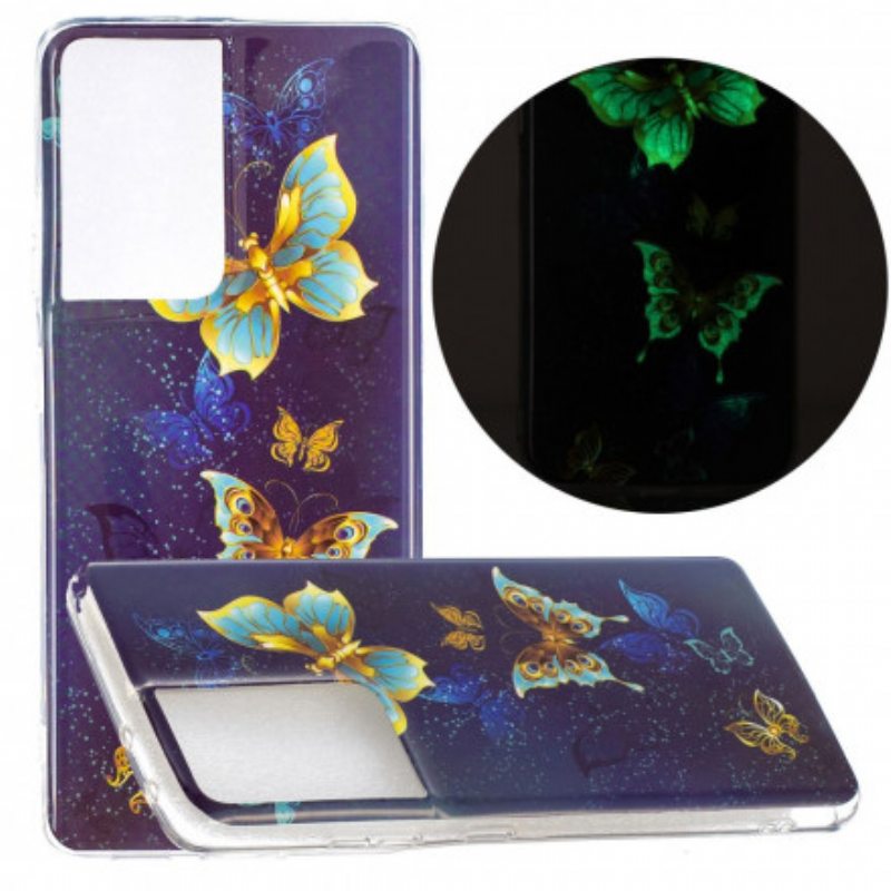 Kuori Samsung Galaxy S21 Ultra 5G Fluoresoivat Perhoset -sarja