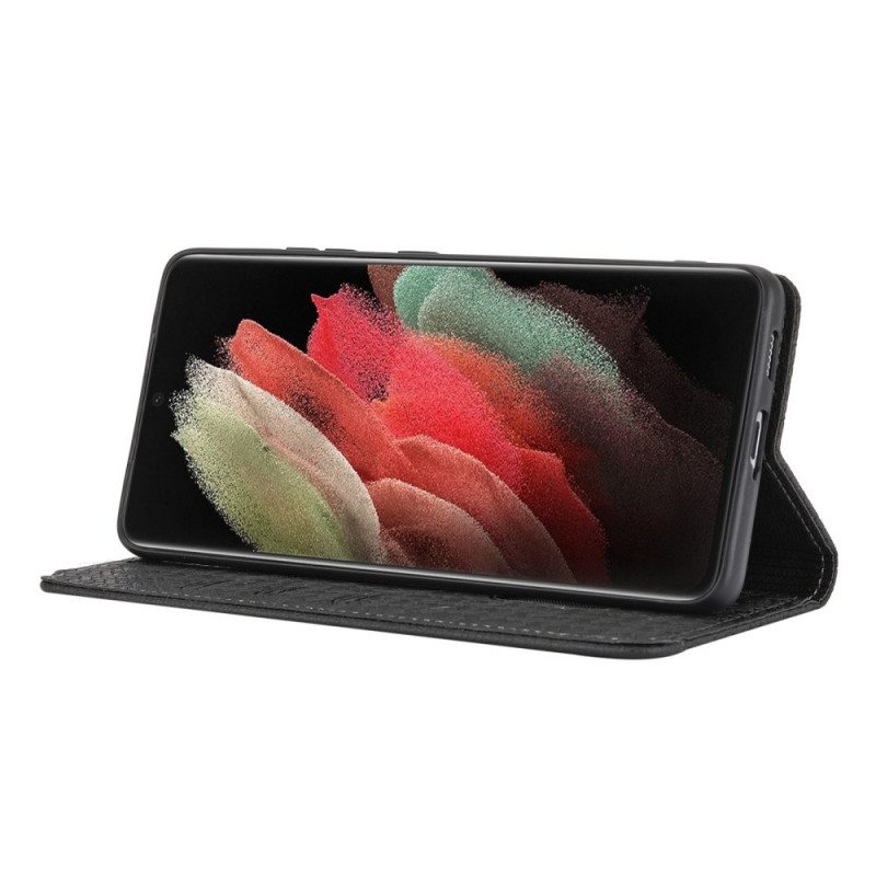 Nahkakotelo Samsung Galaxy S21 Ultra 5G Suojaketju Kuori Strappy Woven Leather Style