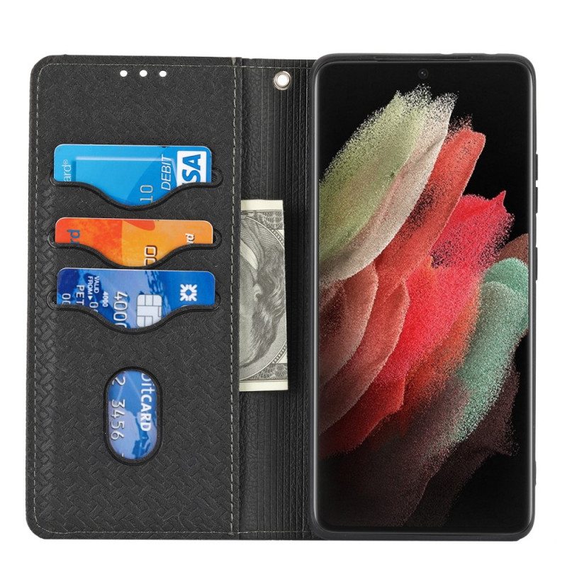 Nahkakotelo Samsung Galaxy S21 Ultra 5G Suojaketju Kuori Strappy Woven Leather Style