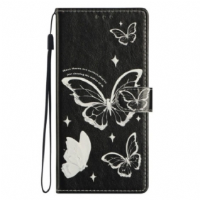 Nahkakotelo Xiaomi Redmi Note 14 4g Mustavalkoisia Perhosia