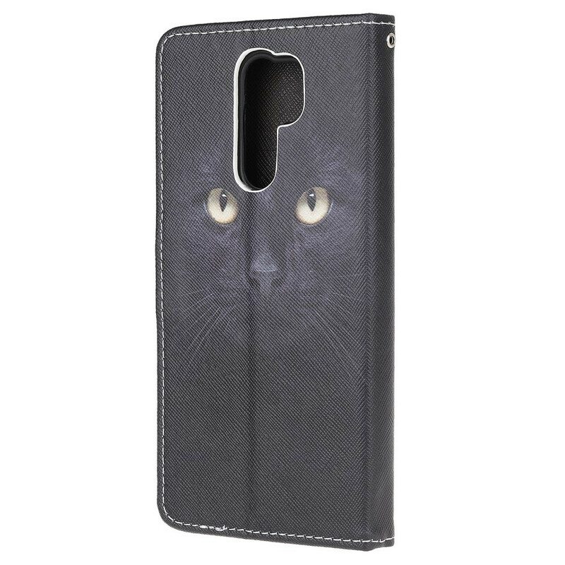 Nahkakotelo Xiaomi Redmi 9 Suojaketju Kuori Strappy Black Cat Eyes