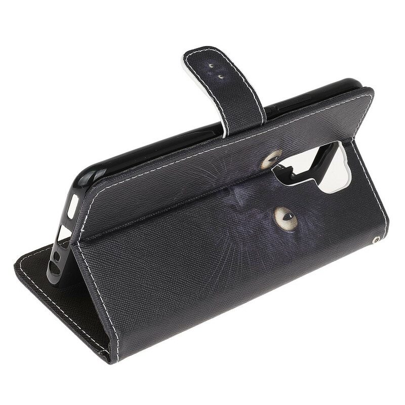 Nahkakotelo Xiaomi Redmi 9 Suojaketju Kuori Strappy Black Cat Eyes