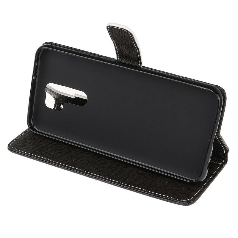 Nahkakotelo Xiaomi Redmi 9 Suojaketju Kuori Strappy Black Cat Eyes