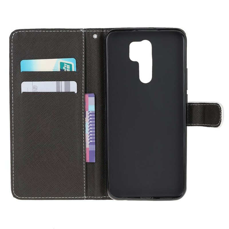 Nahkakotelo Xiaomi Redmi 9 Suojaketju Kuori Strappy Black Cat Eyes