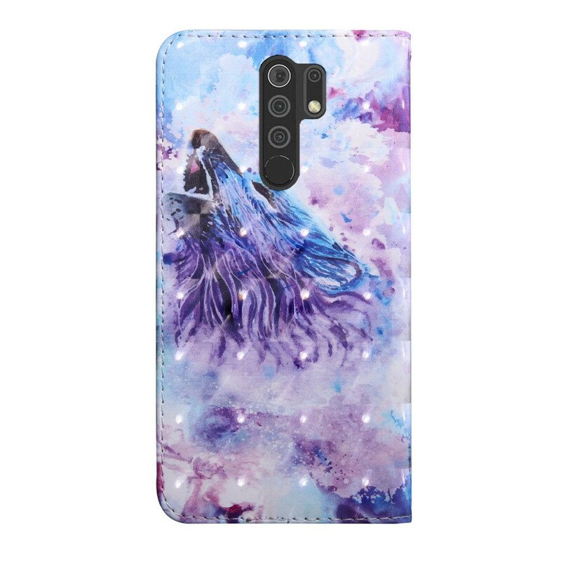 Nahkakotelo Xiaomi Redmi 9 Vesiväri Wolf
