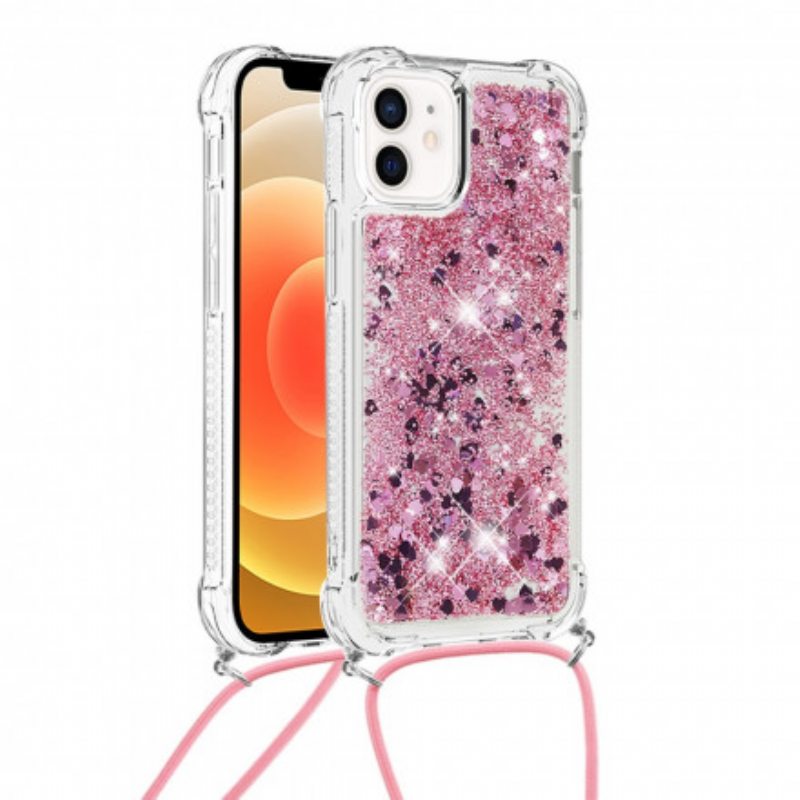 Kuori iPhone 12 Mini Paljetteja Ja Kiristysnyöri