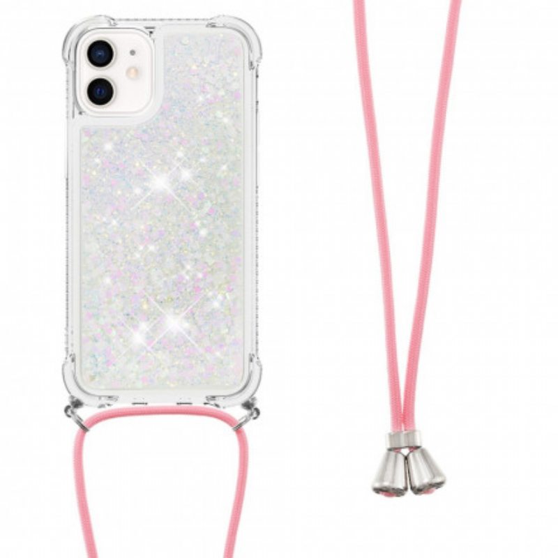 Kuori iPhone 12 Mini Paljetteja Ja Kiristysnyöri