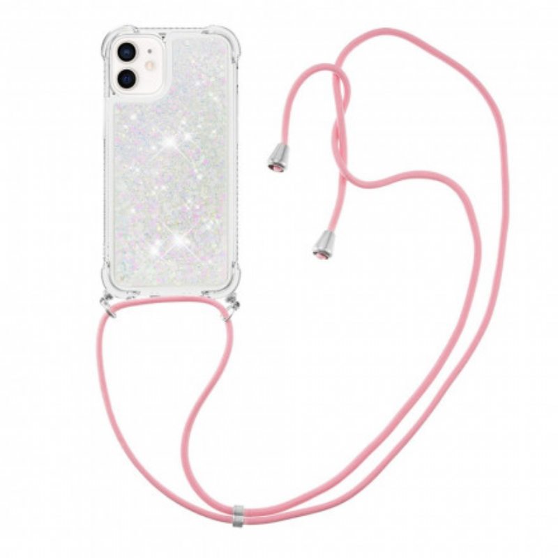 Kuori iPhone 12 Mini Paljetteja Ja Kiristysnyöri