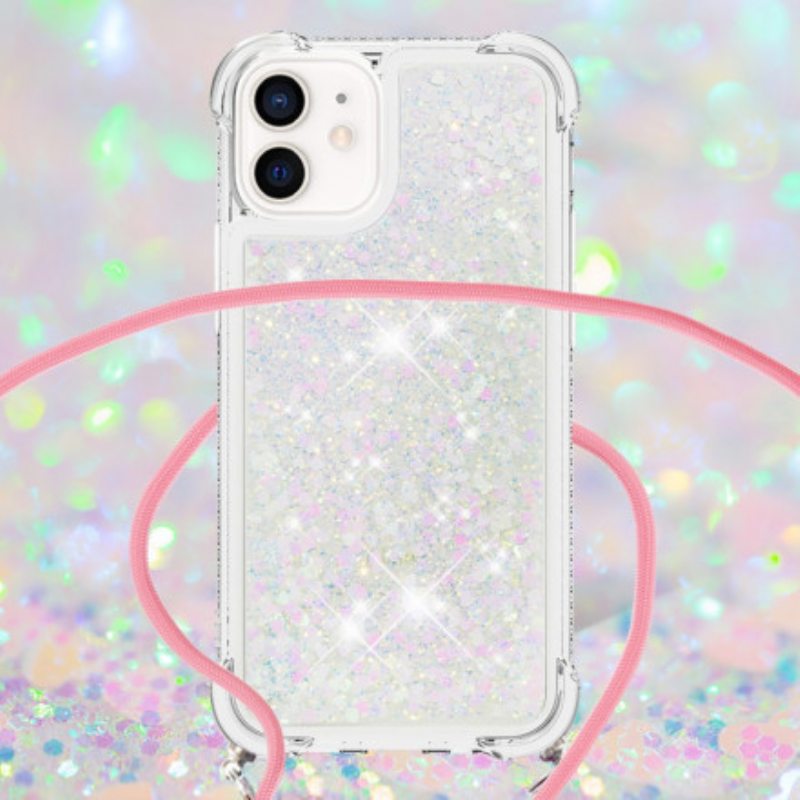 Kuori iPhone 12 Mini Paljetteja Ja Kiristysnyöri