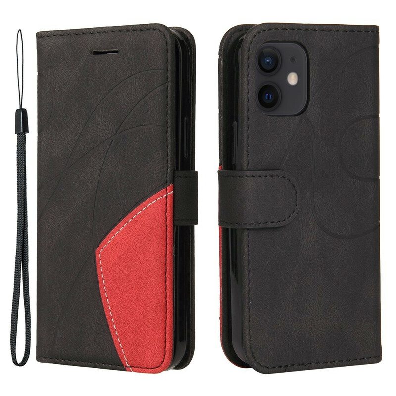 Nahkakotelo iPhone 12 Mini Kaksivärinen Muotoilu Keinonahkaa
