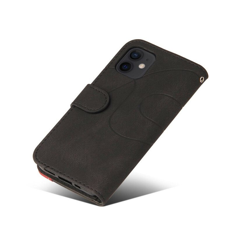 Nahkakotelo iPhone 12 Mini Kaksivärinen Muotoilu Keinonahkaa
