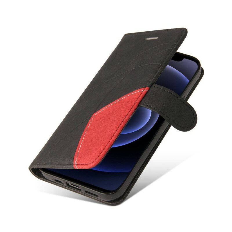 Nahkakotelo iPhone 12 Mini Kaksivärinen Muotoilu Keinonahkaa