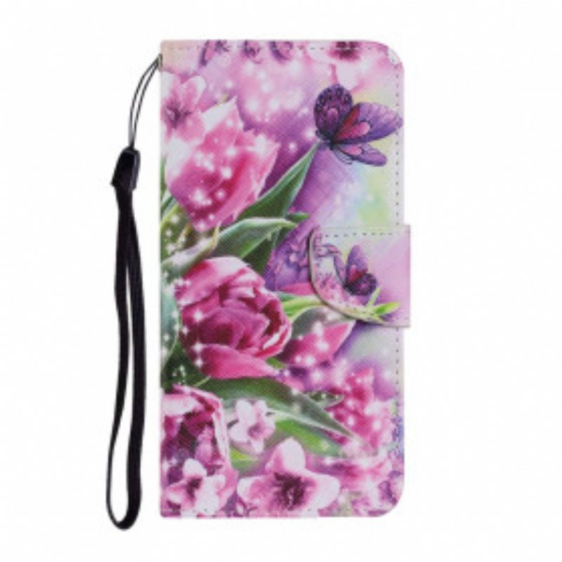 Flip Case Samsung Galaxy A22 5G Perhosia Ja Tulppaanit