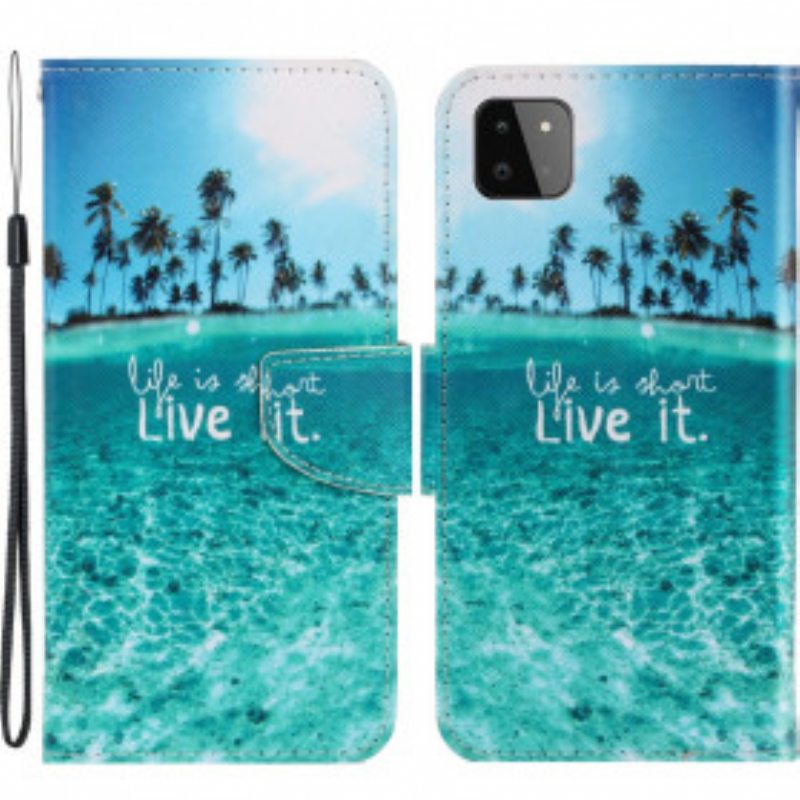 Flip Case Samsung Galaxy A22 5G Suojaketju Kuori Elä Se Lanyardissa