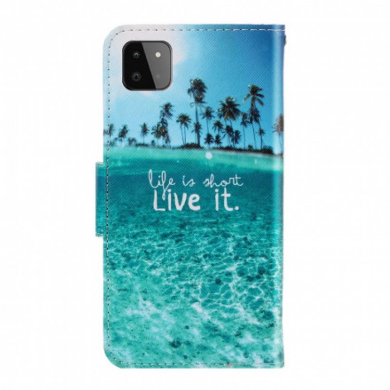 Flip Case Samsung Galaxy A22 5G Suojaketju Kuori Elä Se Lanyardissa