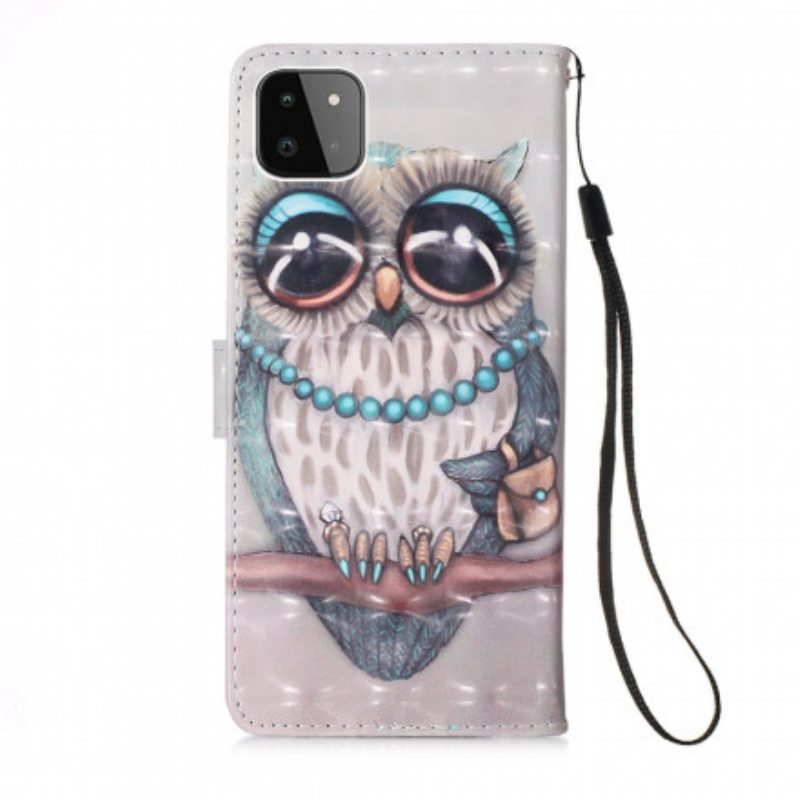 Flip Case Samsung Galaxy A22 5G Suojaketju Kuori Neiti Pöllö Hihnalla