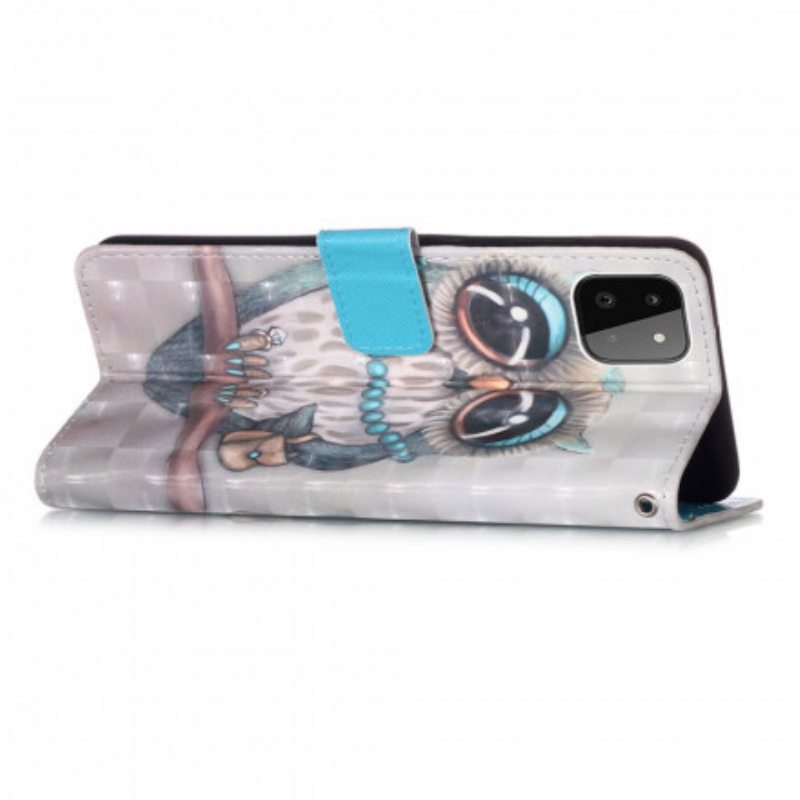 Flip Case Samsung Galaxy A22 5G Suojaketju Kuori Neiti Pöllö Hihnalla