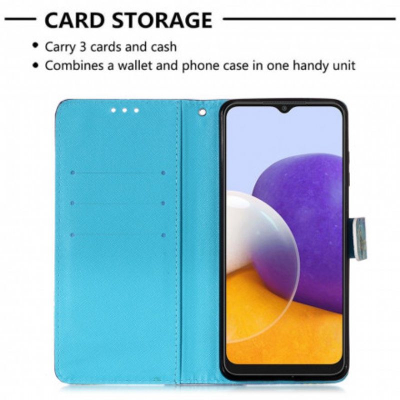 Flip Case Samsung Galaxy A22 5G Suojaketju Kuori Neiti Pöllö Hihnalla
