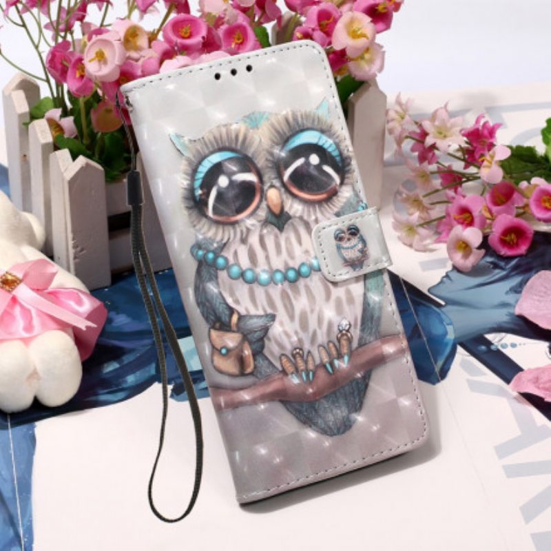 Flip Case Samsung Galaxy A22 5G Suojaketju Kuori Neiti Pöllö Hihnalla